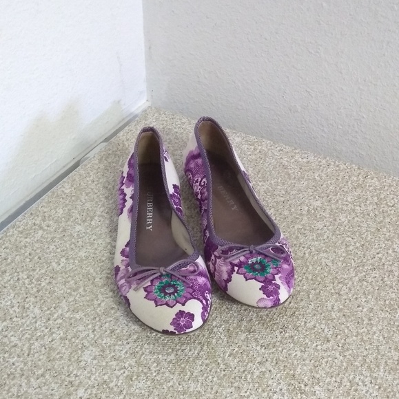 Burberry Floral Print Leather Trim Ballet Flats - Picture 1 of 7